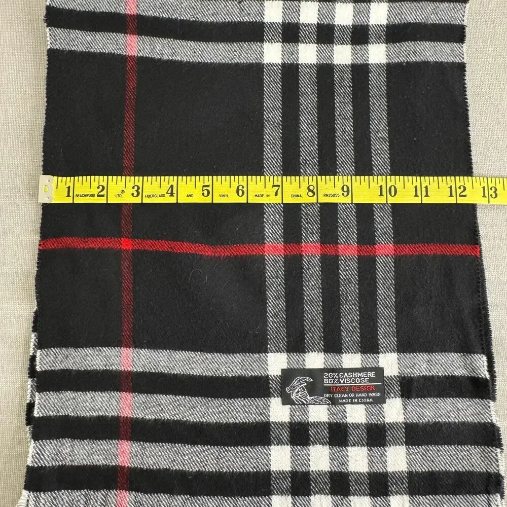 black/white/red‎ plaid viscose/cashmere scarf